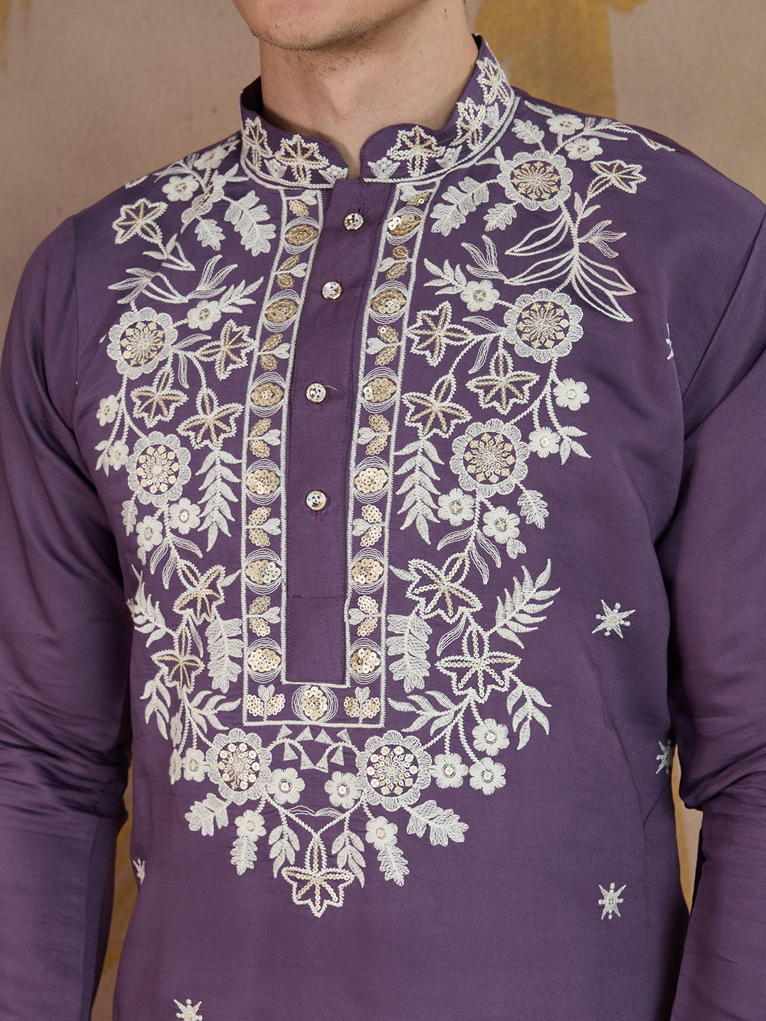 ELEGANT VIOLET FLORAL EMBROIDERY KURTA SET