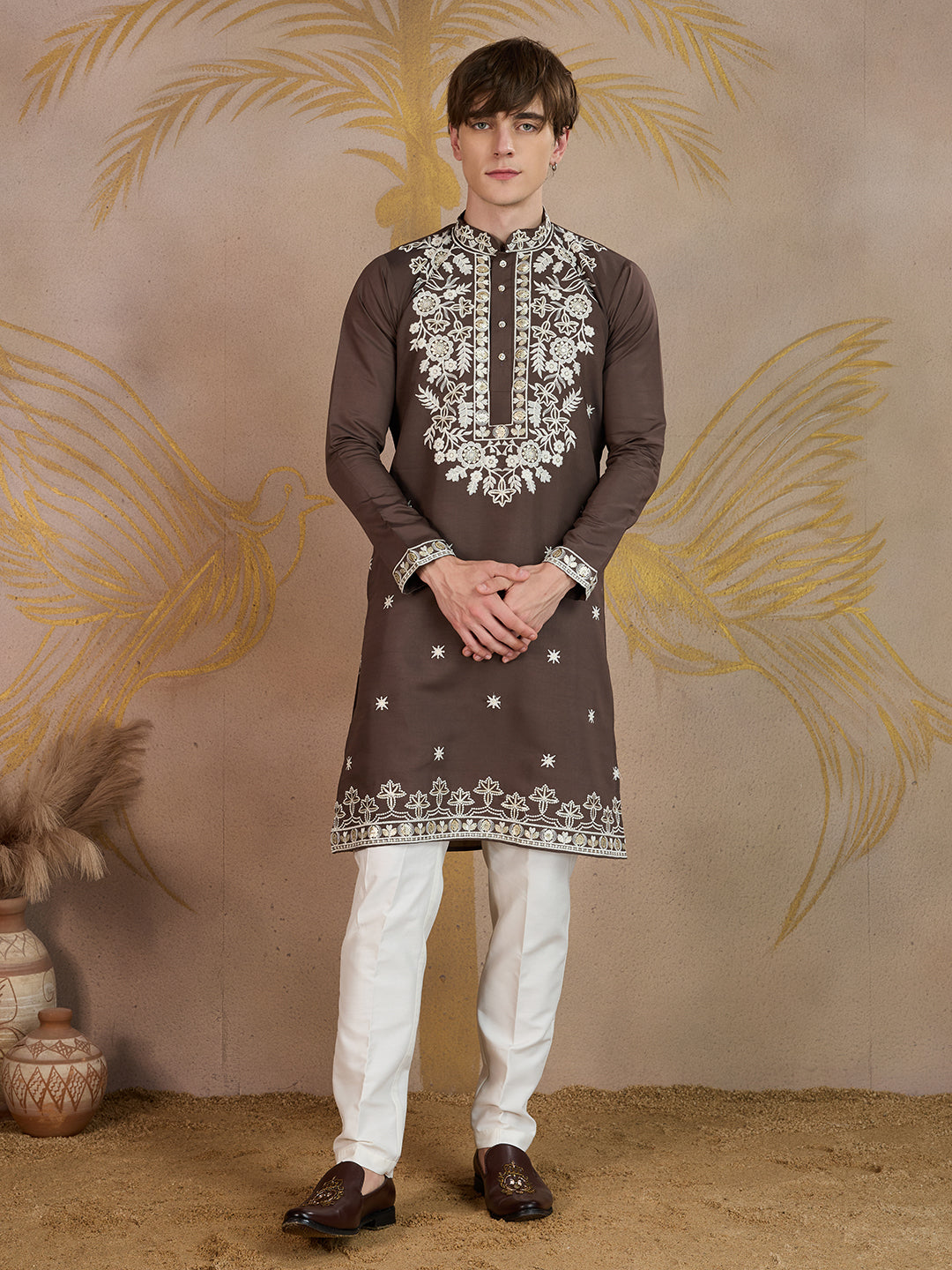 WALNUT FLORAL EMBROIDERY KURTA SET