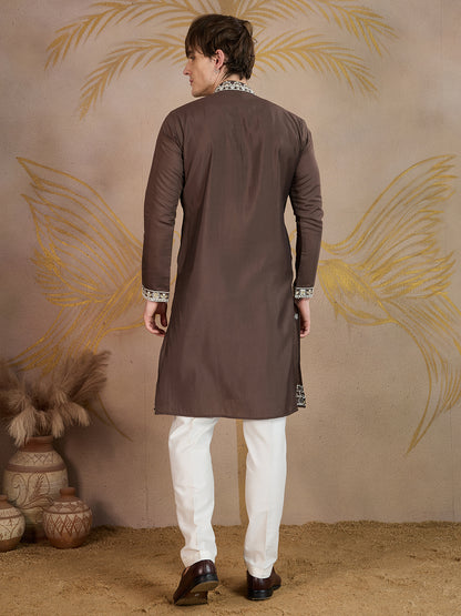 WALNUT FLORAL EMBROIDERY KURTA SET