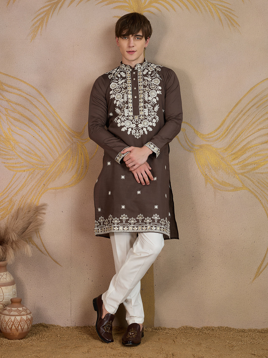 WALNUT FLORAL EMBROIDERY KURTA SET