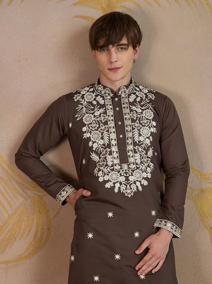 WALNUT FLORAL EMBROIDERY KURTA SET