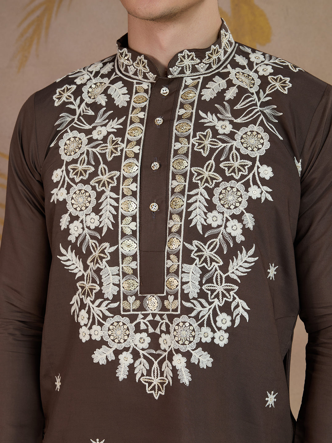 WALNUT FLORAL EMBROIDERY KURTA SET