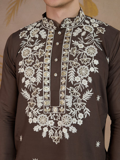 WALNUT FLORAL EMBROIDERY KURTA SET
