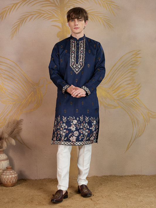 BERRY BLUE EMBROIDERY WORK KURTA SET
