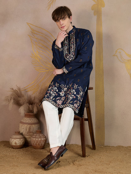 BERRY BLUE EMBROIDERY WORK KURTA SET