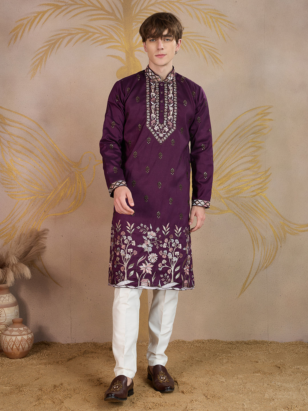 IMPERIAL PURPLE EMBROIDERY WORK KURTA SET