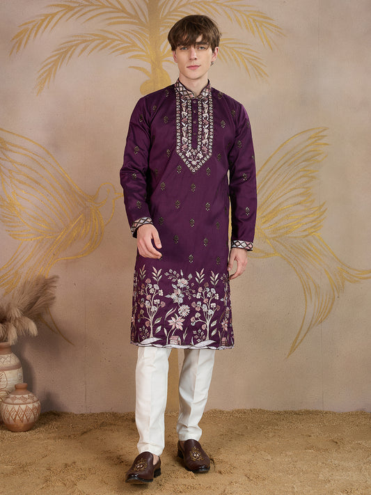 IMPERIAL PURPLE EMBROIDERY WORK KURTA SET
