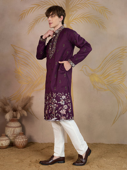 IMPERIAL PURPLE EMBROIDERY WORK KURTA SET