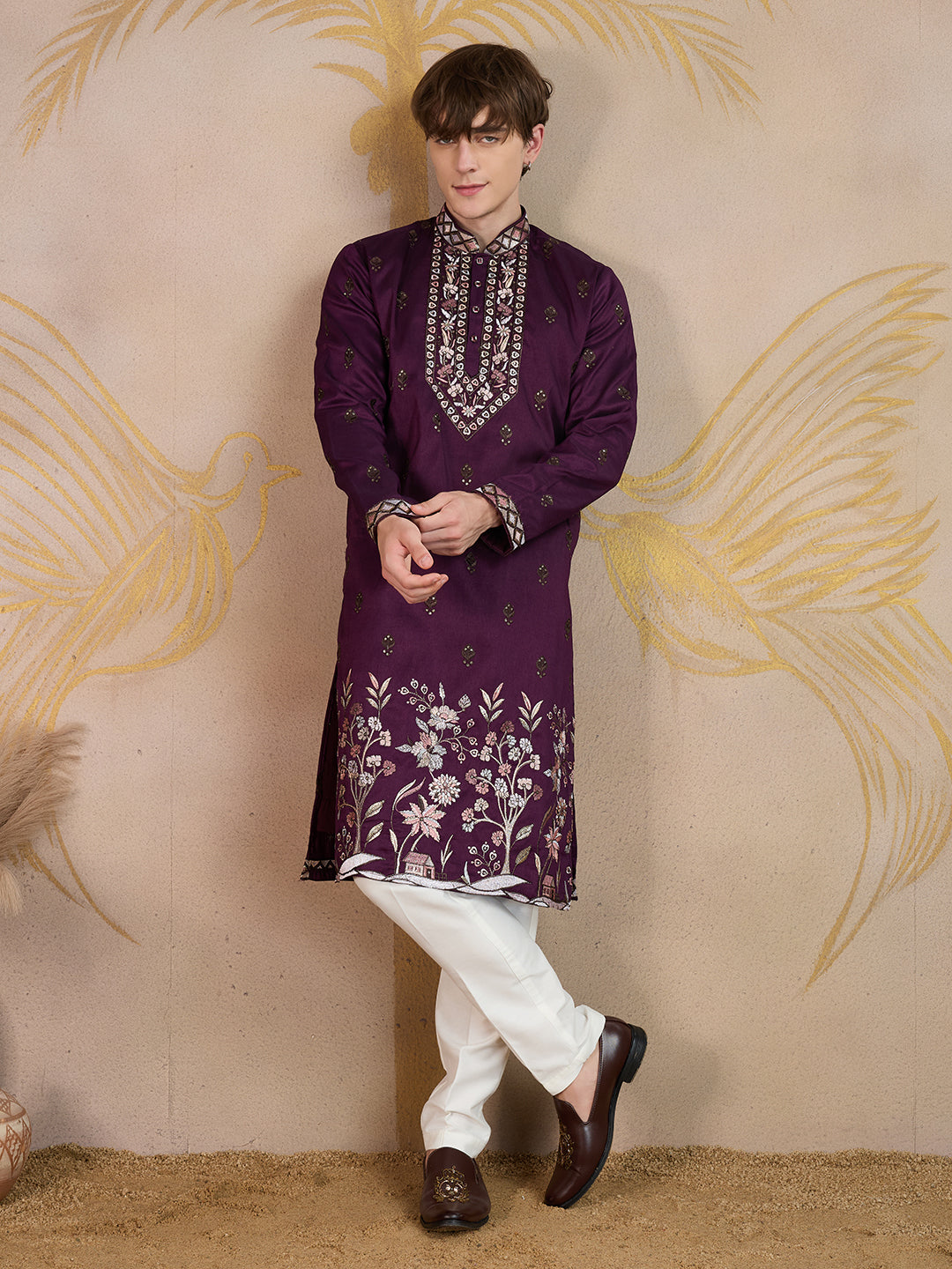IMPERIAL PURPLE EMBROIDERY WORK KURTA SET