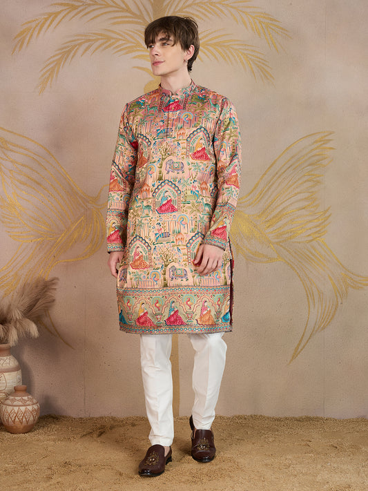 PEACH RAJPUTANA JACQUARD DESIGNER KURTA SET