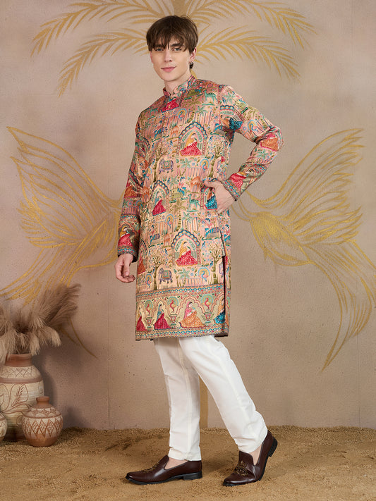 PEACH RAJPUTANA JACQUARD DESIGNER KURTA SET