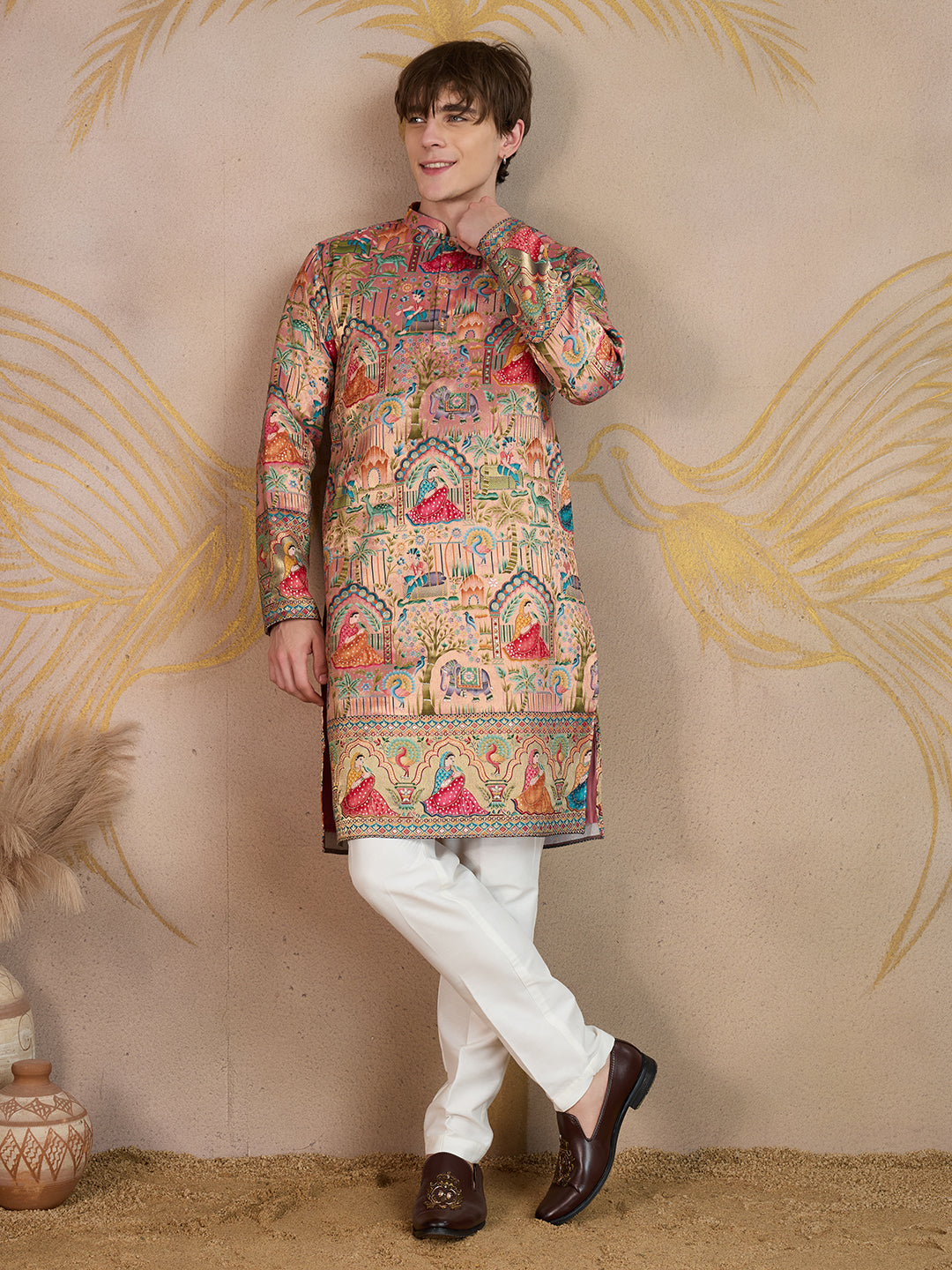 PEACH RAJPUTANA JACQUARD DESIGNER KURTA SET