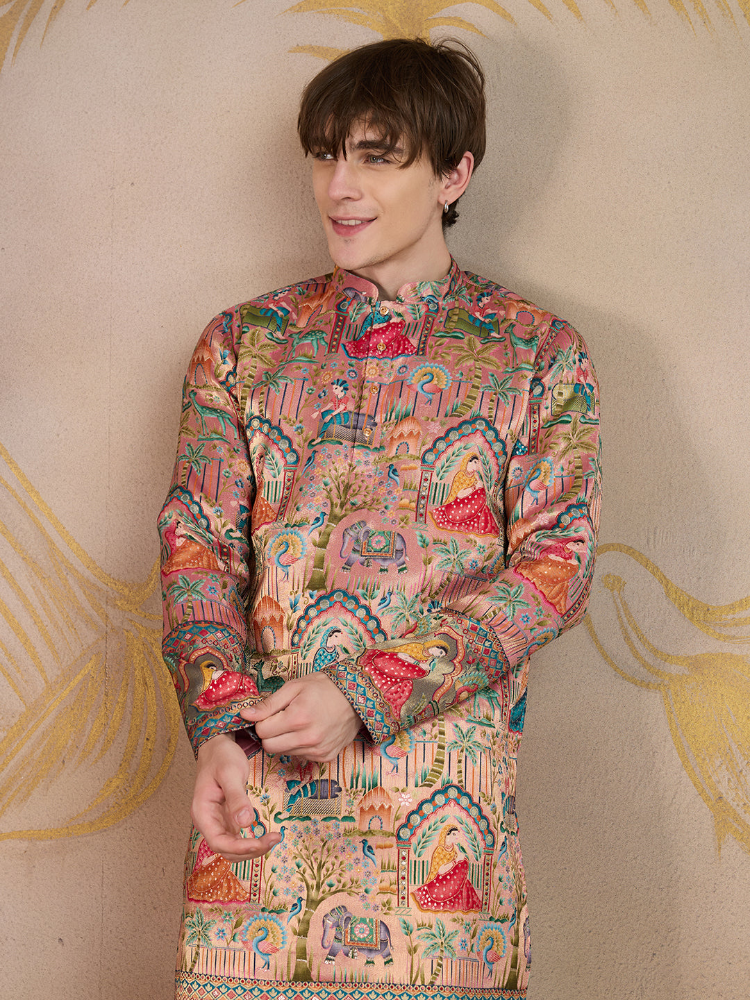 PEACH RAJPUTANA JACQUARD DESIGNER KURTA SET