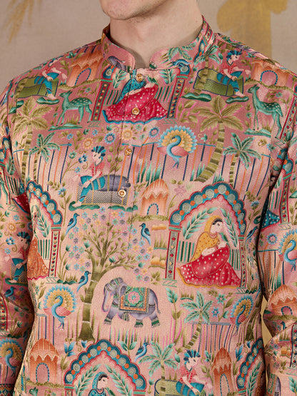 PEACH RAJPUTANA JACQUARD DESIGNER KURTA SET