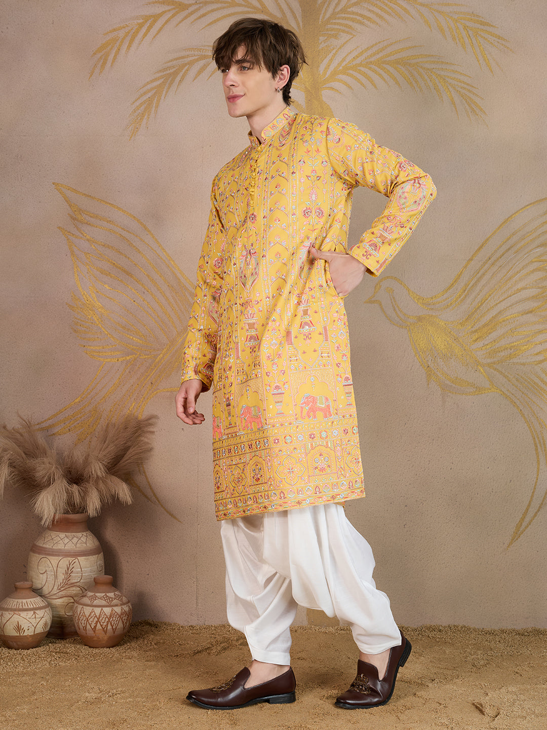 Sundarvan Mustard Heritage Kurta Set