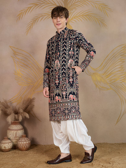 RAJDEEP NAVY BLUE HERITAGE KURTA SET
