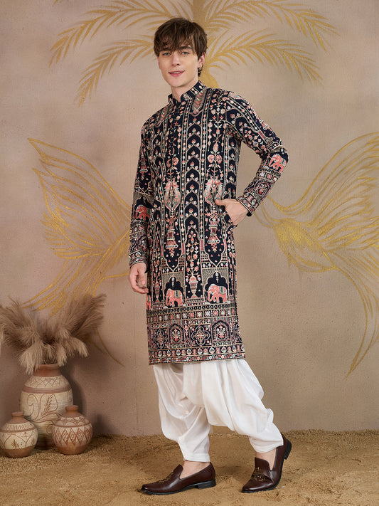 RAJDEEP NAVY BLUE HERITAGE KURTA SET