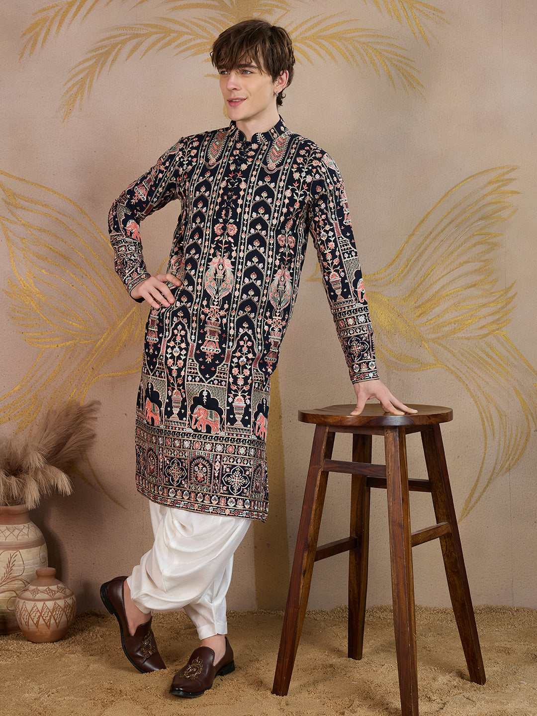 RAJDEEP NAVY BLUE HERITAGE KURTA SET