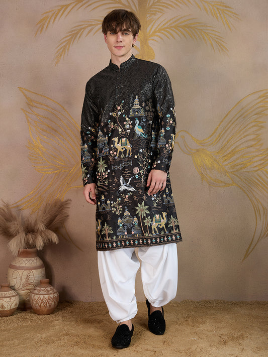 ROYAL CARAVAN BLACK EMBROIDERY KURTA SET