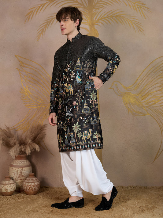 ROYAL CARAVAN BLACK EMBROIDERY KURTA SET