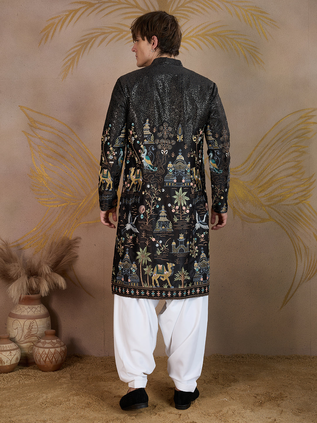 ROYAL CARAVAN BLACK EMBROIDERY KURTA SET