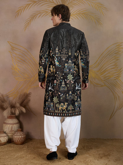 ROYAL CARAVAN BLACK EMBROIDERY KURTA SET