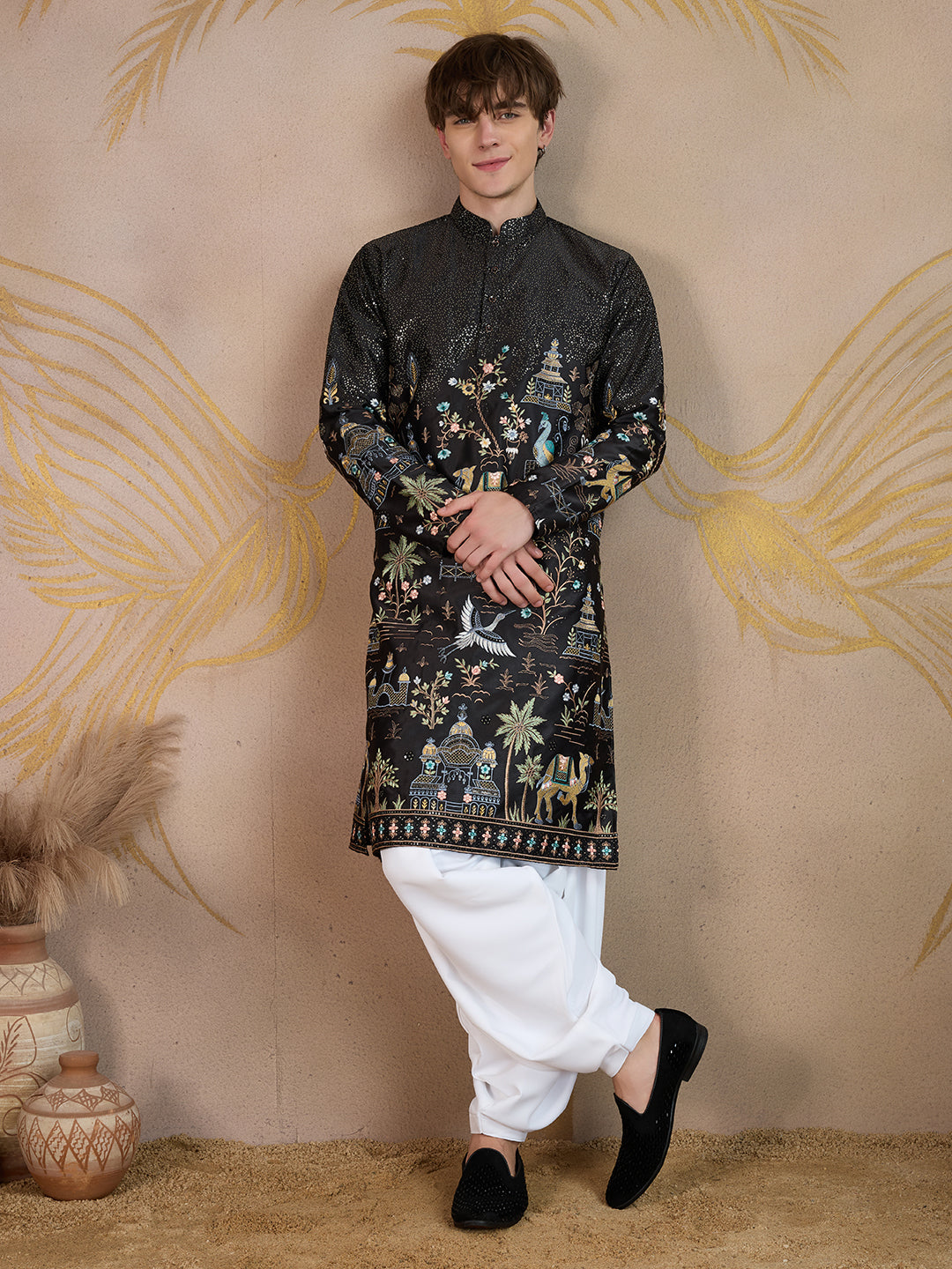 ROYAL CARAVAN BLACK EMBROIDERY KURTA SET