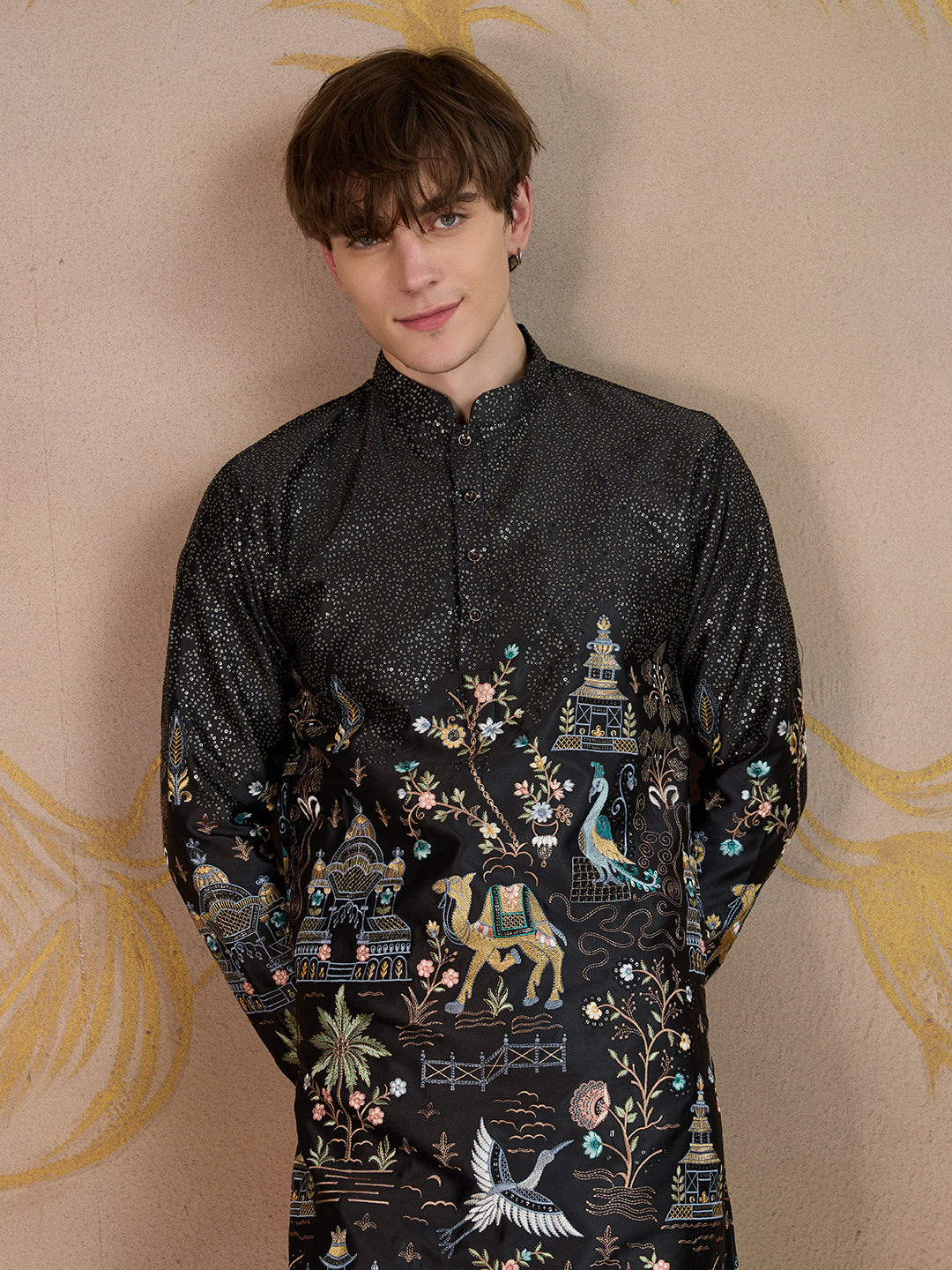 ROYAL CARAVAN BLACK EMBROIDERY KURTA SET