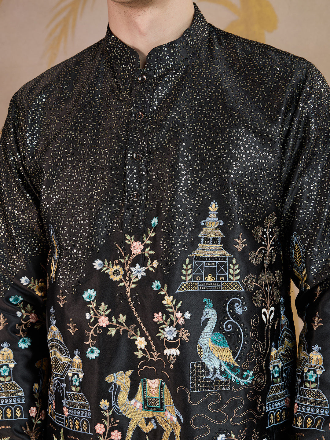 ROYAL CARAVAN BLACK EMBROIDERY KURTA SET