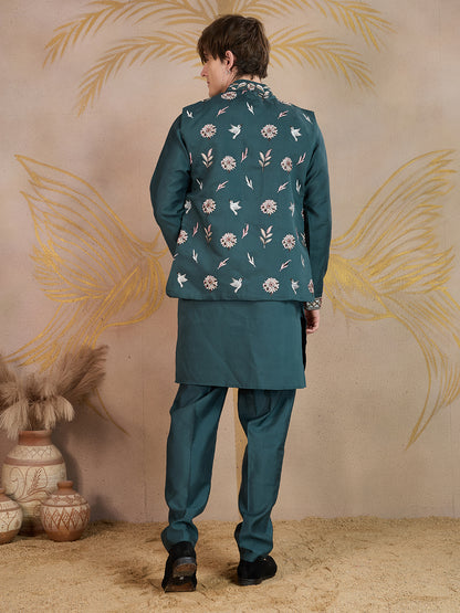EMERALD GREEN EMBROIDERY NEHRU JACKET KURTA SET