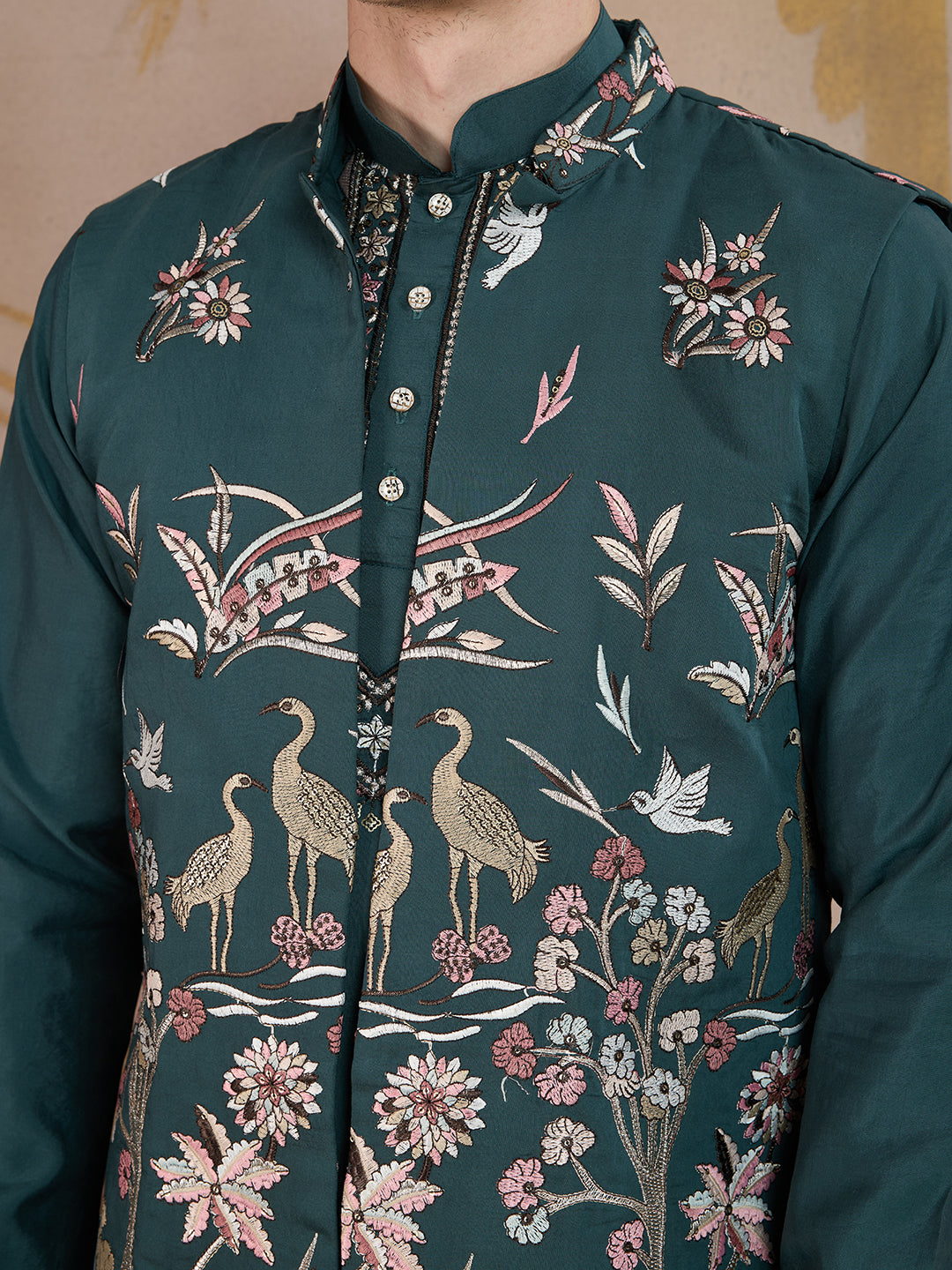 EMERALD GREEN EMBROIDERY NEHRU JACKET KURTA SET