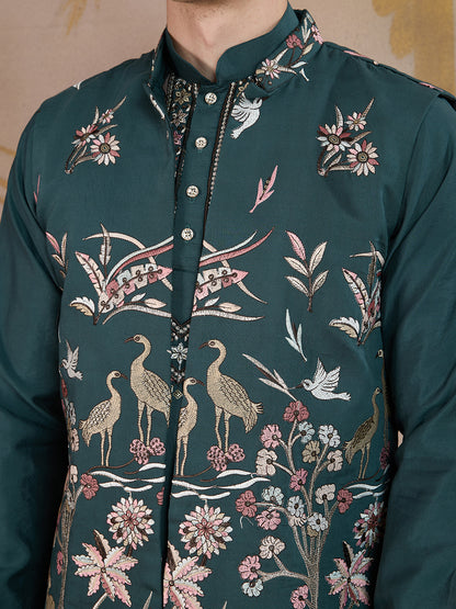 EMERALD GREEN EMBROIDERY NEHRU JACKET KURTA SET