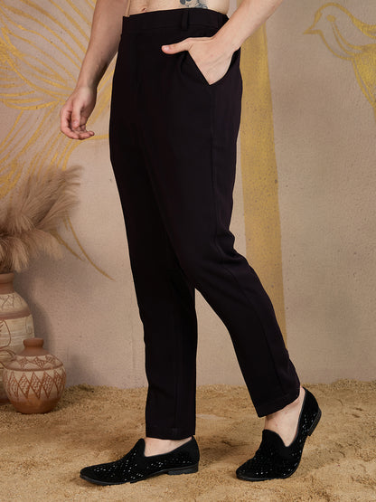 GARNET WINE PEACOCK EMBROIDERED INDO-WESTERN