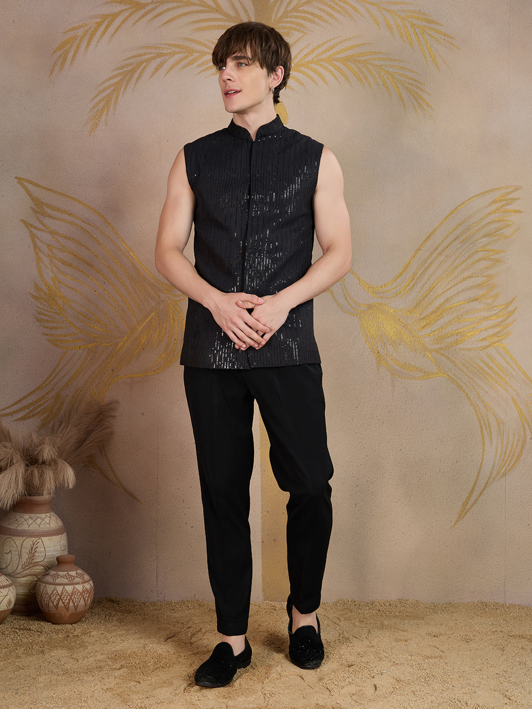BLACK DESIGNER AND VINTAGE LOOK JODHPURI COTTY SET