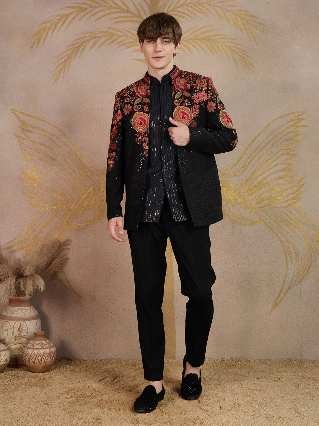 BLACK DESIGNER AND VINTAGE LOOK JODHPURI COTTY SET