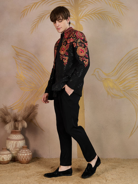 BLACK DESIGNER AND VINTAGE LOOK JODHPURI COTTY SET