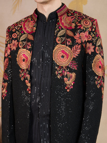 BLACK DESIGNER AND VINTAGE LOOK JODHPURI COTTY SET