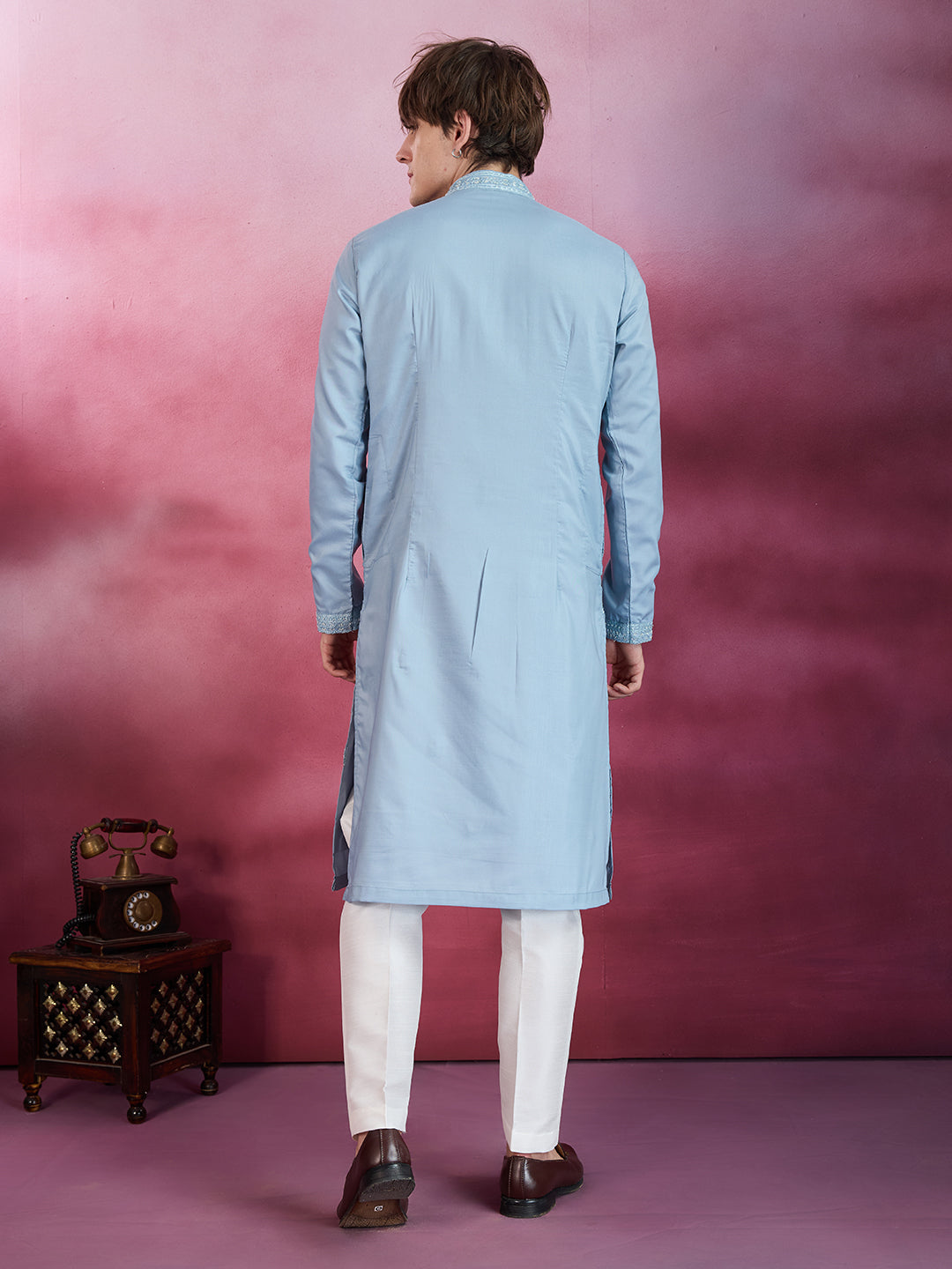 SKY BLUE NECK WORK KURTA SET