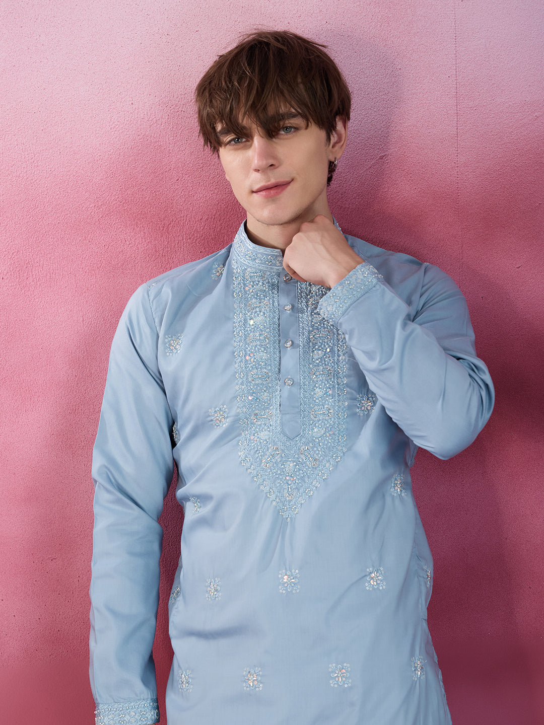 SKY BLUE NECK WORK KURTA SET