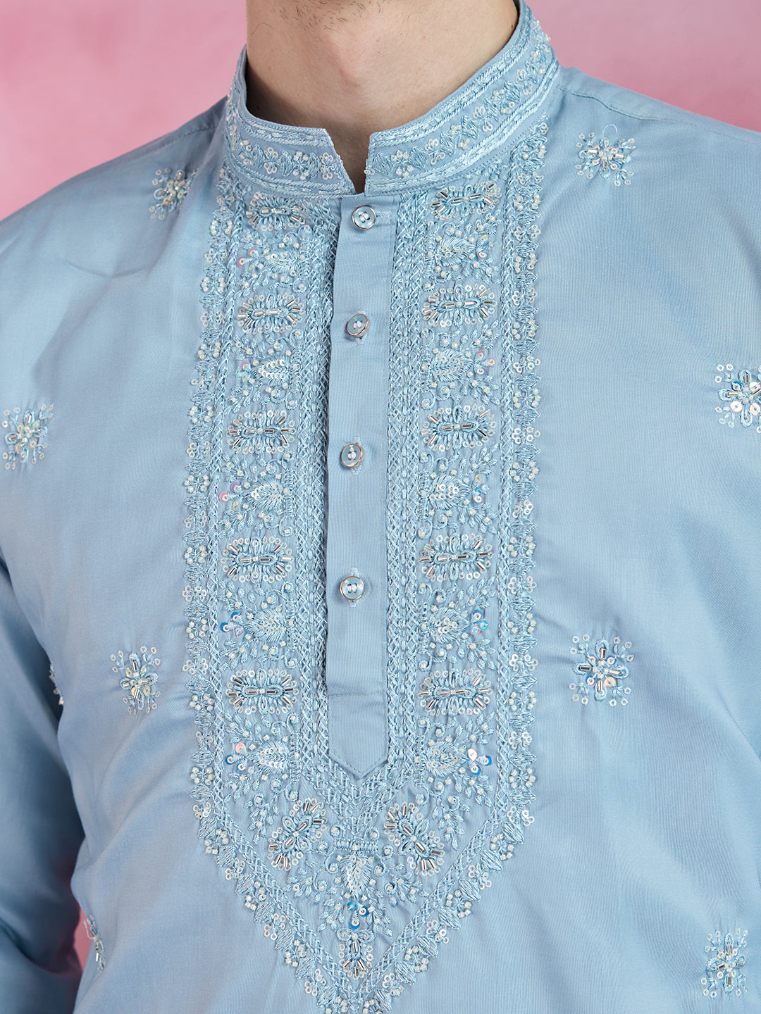 SKY BLUE NECK WORK KURTA SET