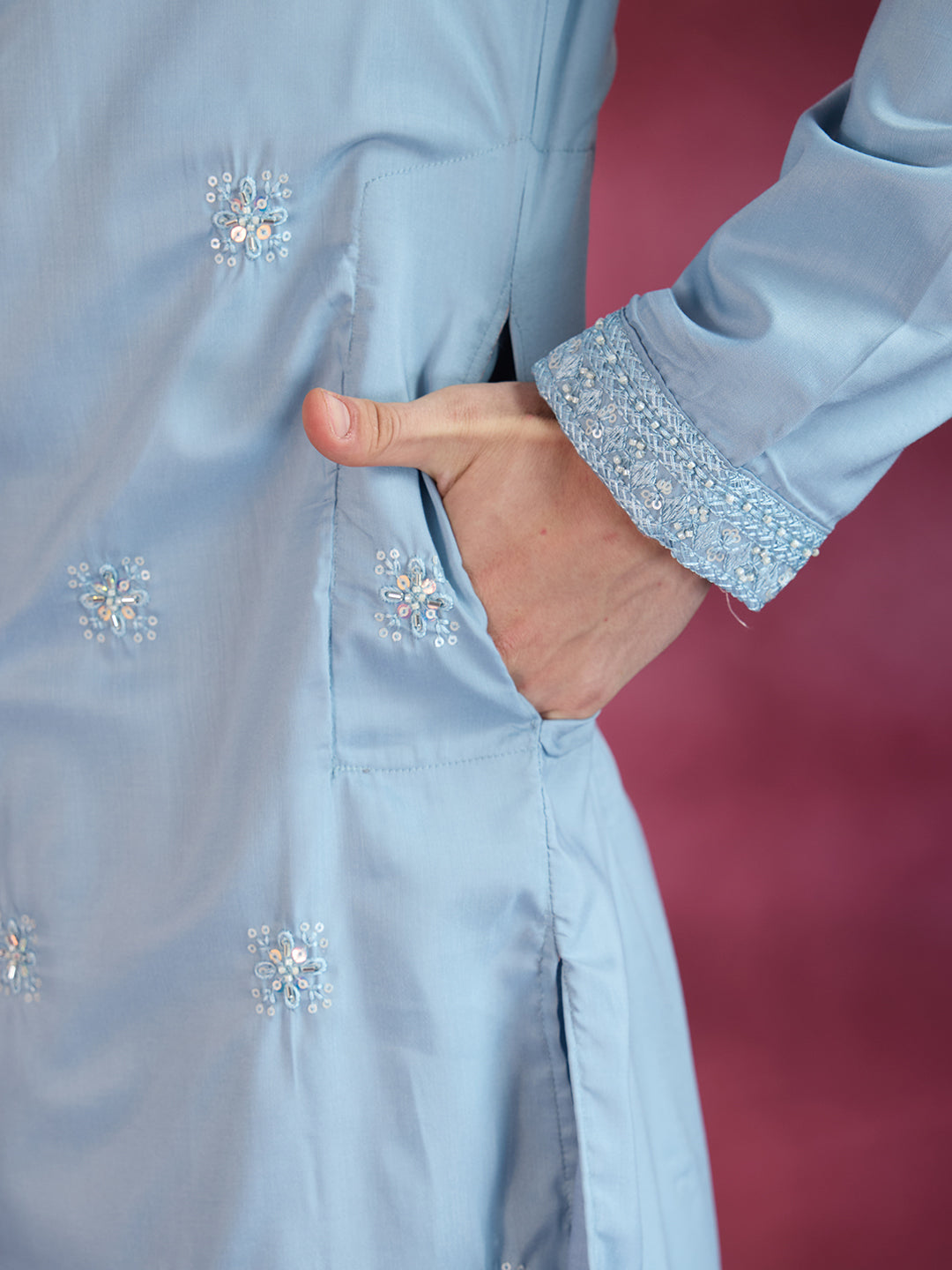 SKY BLUE NECK WORK KURTA SET