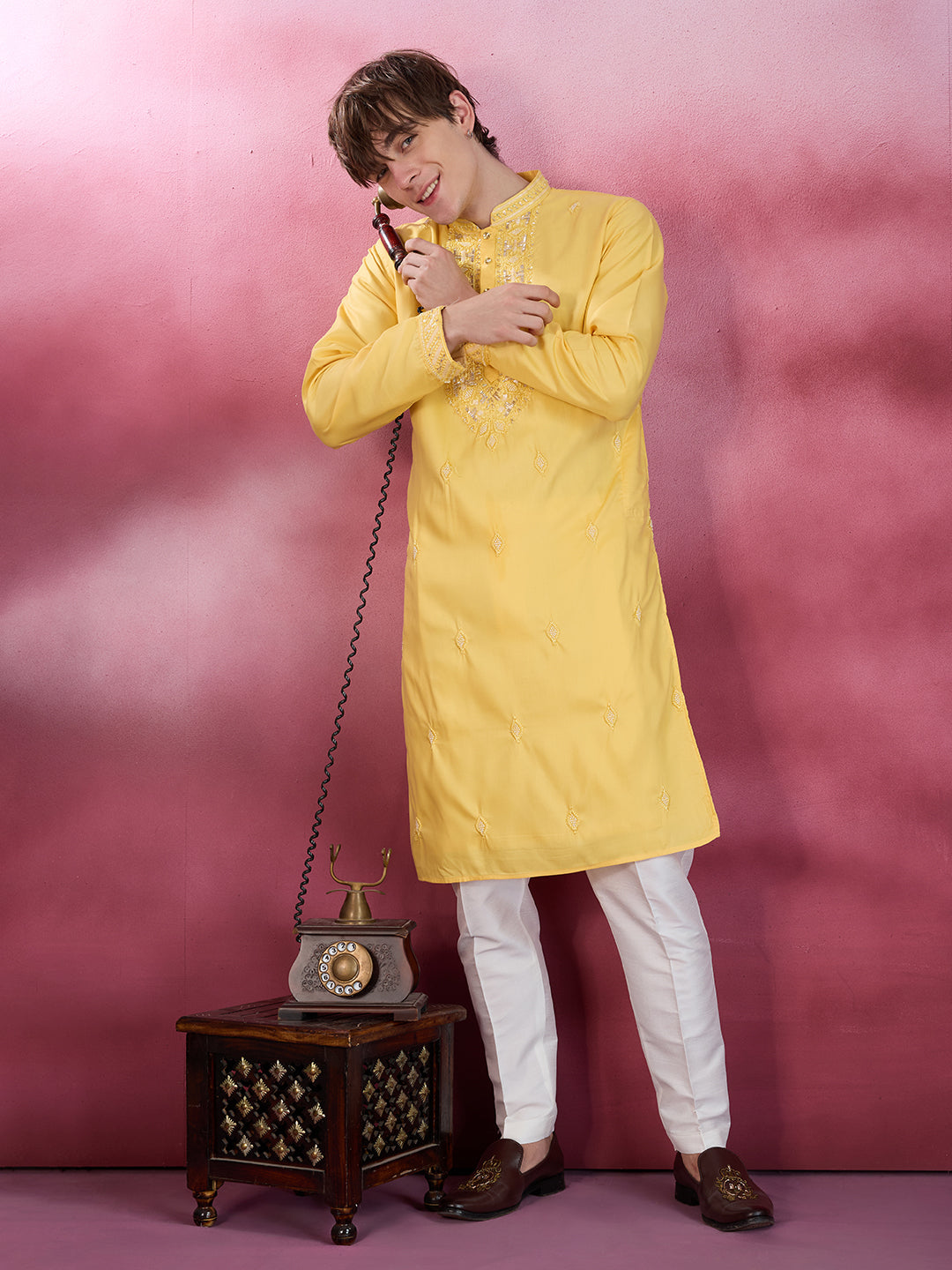 YELLOW NECK WORK KURTA SET
