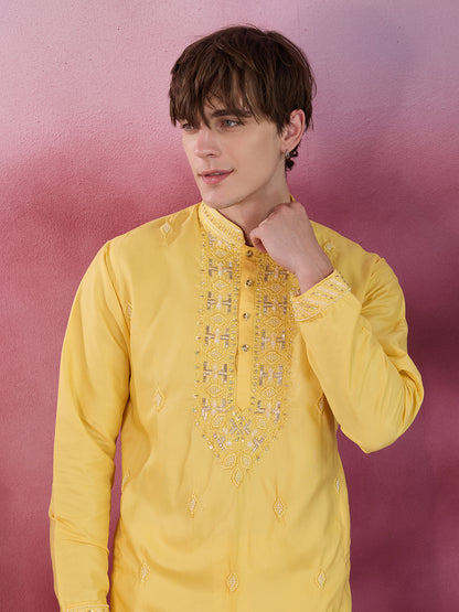 YELLOW NECK WORK KURTA SET
