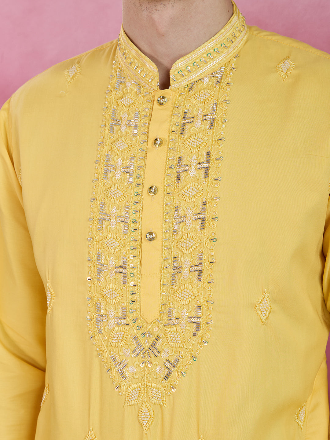 YELLOW NECK WORK KURTA SET