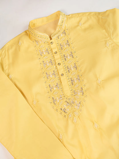 YELLOW NECK WORK KURTA SET