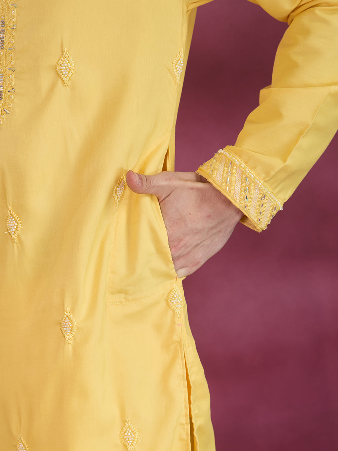 YELLOW NECK WORK KURTA SET