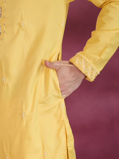 YELLOW NECK WORK KURTA SET