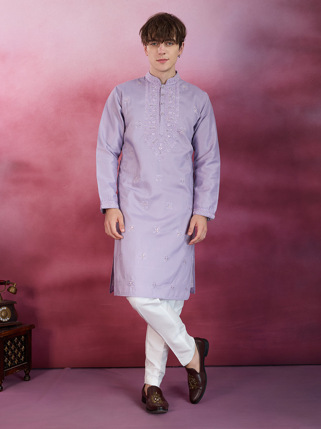 LAVENDER NECK WORK KURTA SET