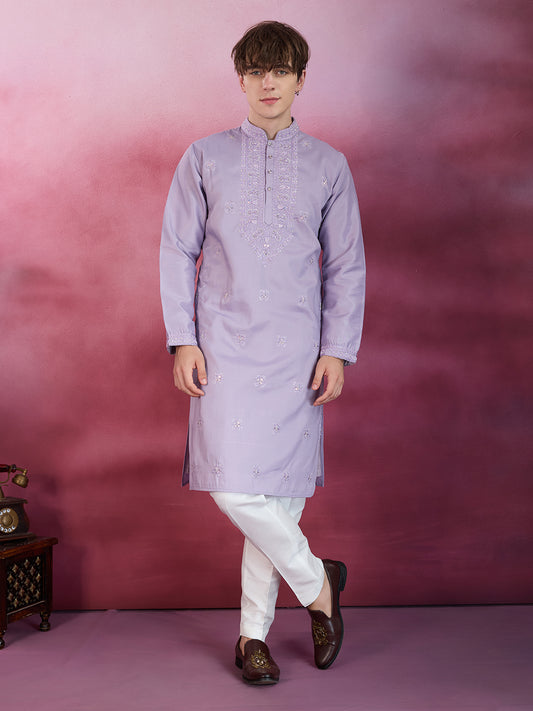 LAVENDER NECK WORK KURTA SET
