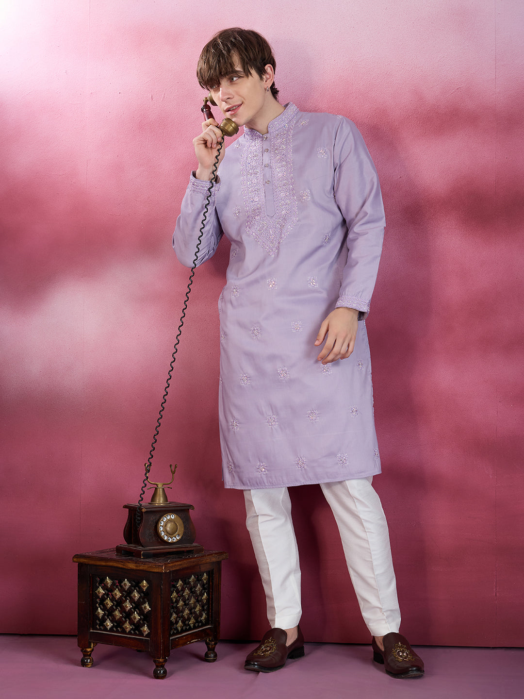 LAVENDER NECK WORK KURTA SET